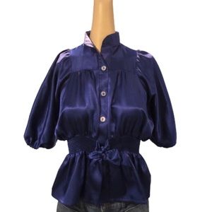 Peplum-Style Blouse with 3/4 Bishop Sleeves